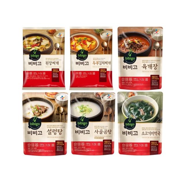 비비고 국 탕 찌개 인기 6종(두부김치, 된장찌개, 육개장, 소고기미역국, 사골곰탕, 설렁탕), 세트