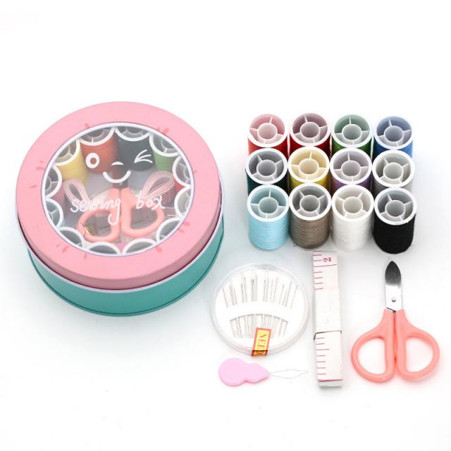 일곱바퀴 다목적공구세트 가정용 휴대 바느실케이스 멀티 기숙사 홈 바느실가방 바늘 수납함 수선바느질 도구, 보통 빠르다 건네주다 원형 레드 철제