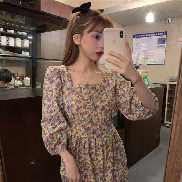 DIPYLON 봄여름 원피스 2020 여름 프렌치 앤티크 밴드 허리끈 플레어 중 롱 도