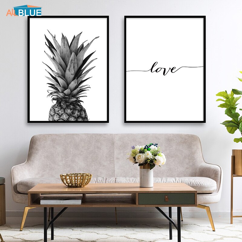 북유럽 장식 홈 파인애플 포스터와 인쇄 미니멀리스트 사랑 따옴표 벽 예술 캔버스 회화 그림 거실 장식, Picture 1