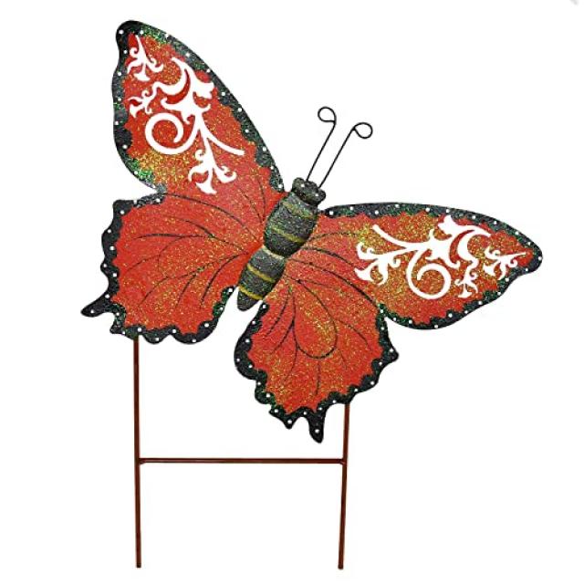 나비 정원 관심사 장식 나비 야드 더미 귀여운 곤충 장식 금속 가든 아트 장식 야외 정원 장식 테라스 베란다 잔디 도로 뒤로 (빨간색) (Red), Red