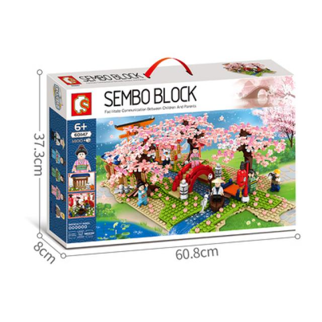 브레인포 중국 셈보 블록 벚꽃 뷰 강변 터널 정자 고난도 조립블럭, 02-SAKURA RIVER 1400pcs