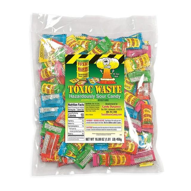TOXIC WASTE 유독성 폐기물 위험하게 시큼한 캔디 5가지 다양한 맛 1파운드 가방 Hazardously Sour Candy 5 Assorted Flavors 1 pound bag, 단일상품