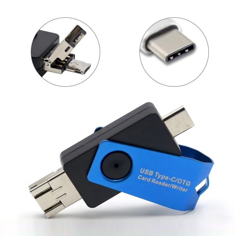 3 in 1 휴대용 카드 판독기 usb 유형 c 마이크로 usb 2.0 안 드 로이드 컴퓨터 확장 헤더에 대 한 유니버설 otg tf/sd, 금