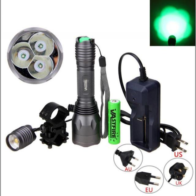 VASTFIRE 10000Lm 전술 사냥 빛 Q5 LED 녹색/빨강 손전등 Linternas + 압력 스위치 + 18650 배터리 + 마운, 01 green