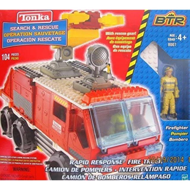 Tonka BTR 수색 및 구조 신속한 대응 FIRE Truck 104 Pieces Building Set w FIRE Fighter Figure Gear & More! Works w Lego, 단일옵션