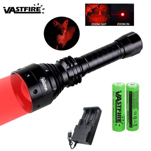 VASTFIRE T67 1300LM 화이트 줌 가능 사냥 손전등 500 야드 전술 무기 건 라이트 + 스위치 + 20mm 레일 마, 10 with 18650 battery