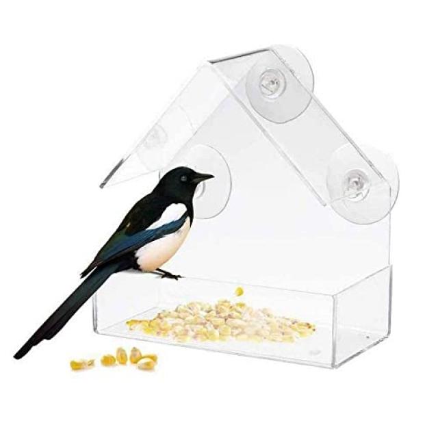 Junejour Window Birdhouse Feeder with 강력한 흡입 컵 투명 Hanging Weatherproof Window Bird Feeder 실내 들새 관찰 선물 (백악관), 본상품