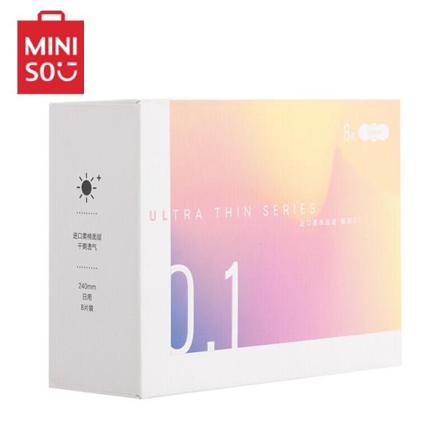 명창조 Miniso 얇고 무감각 0.1시리즈 생리대 가볍고 유연하고 편안한 섬유 얇은 명 창조 우선 240mm*8 편 9000 1세트