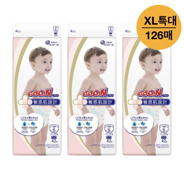 군 플러스 기저귀 테이프 밴드형 특대형(XL) 3팩 126매