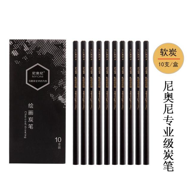 콘테 nyoni콩테 유연탄 중탄 단단한숯 미술 회화 소묘 스케치 사생그림그리기 전용 콩테, T10-전공-Nioni연탄(10개/케이스)