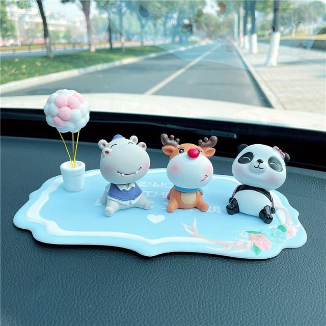 창의력 장식품 귀엽다 쳐다보다 카우보이 차 안 액세서리 차량 적재 제어대 장식 용품 대전, 1 건, 맹판 사슴 판다   핑크 솜볼   블루 쿠션