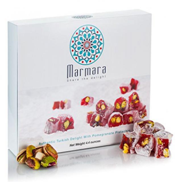 Turkish Delight with Pomegranate Pistachio Marmara Gourmet Box Candy Dessert 4.4 ounce 석류 피스타치오 Marm, 1