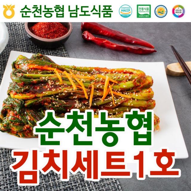 순천농협남도김치 3호 김치선물세트 배추 갓 고들빼기 깻잎 총각김치 5종류 세트, 1.갓김치3kg+고들빼기김치2kg