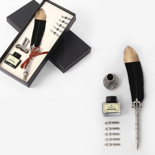 우주네점빵 중독성 필기감 골드펄 깃털 만년필 세트 블랙 1P, 단일 색상, 단일 만년필 펜촉굵기