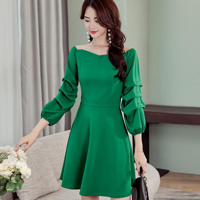 도깨비몰 여성 오프숄더 원피스 벌룬 커브스 명품스타일 하객룩