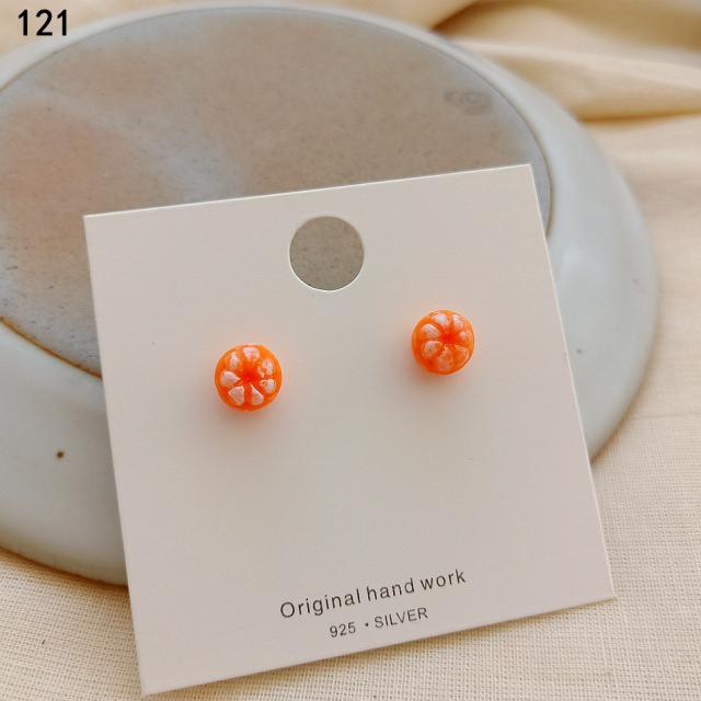 KORELAN 반짝이는 눈동자 S925 실버 모조 껍질 벗긴 작은 귤 귀이 수제 채색 연도 귀장식 과 엉터리 액세서리