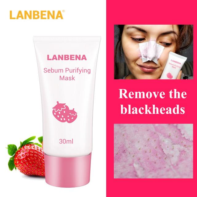 Lanbena 딸기 블랙 헤드 리무버 여드름 치료 코 마스크 진흙 모공 스트립 블랙 마스크 껍질 벗기기 마스크 코 껍질 마스크, 단일상품