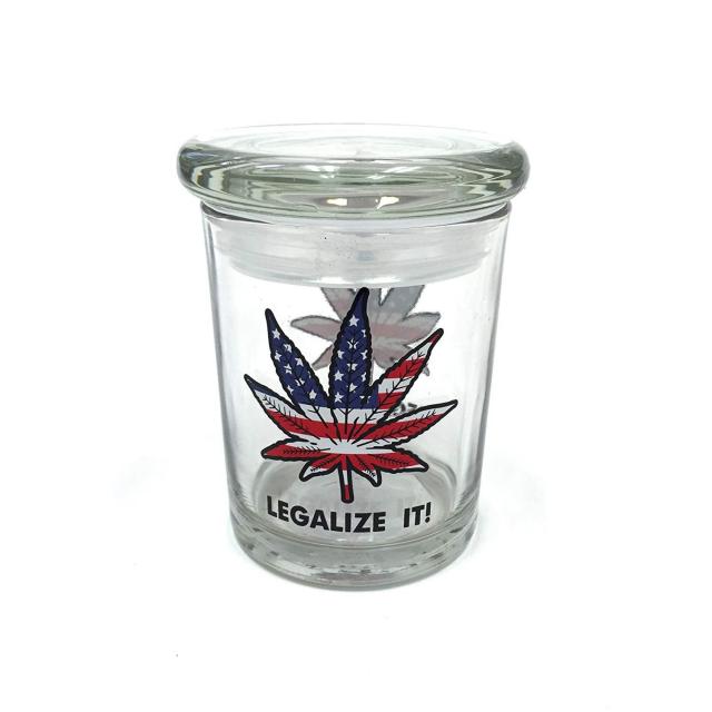 Legalize it American Flag Pop Top Jar Glass Medical Jar Herb Storage Container (4”x3” Jar) 합법화 Ameri, 1