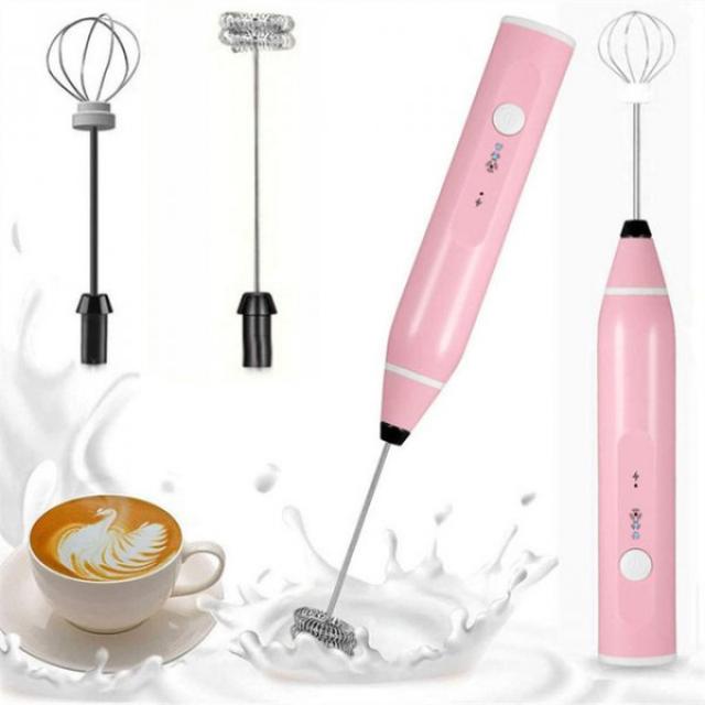 전기 핸드 헬드 우유 Frother 블렌더 Usb 충전식 전기 미니 자동 버블 메이커 커피 Cappuccino 치노에 대한 믹서를 털다 분홍색