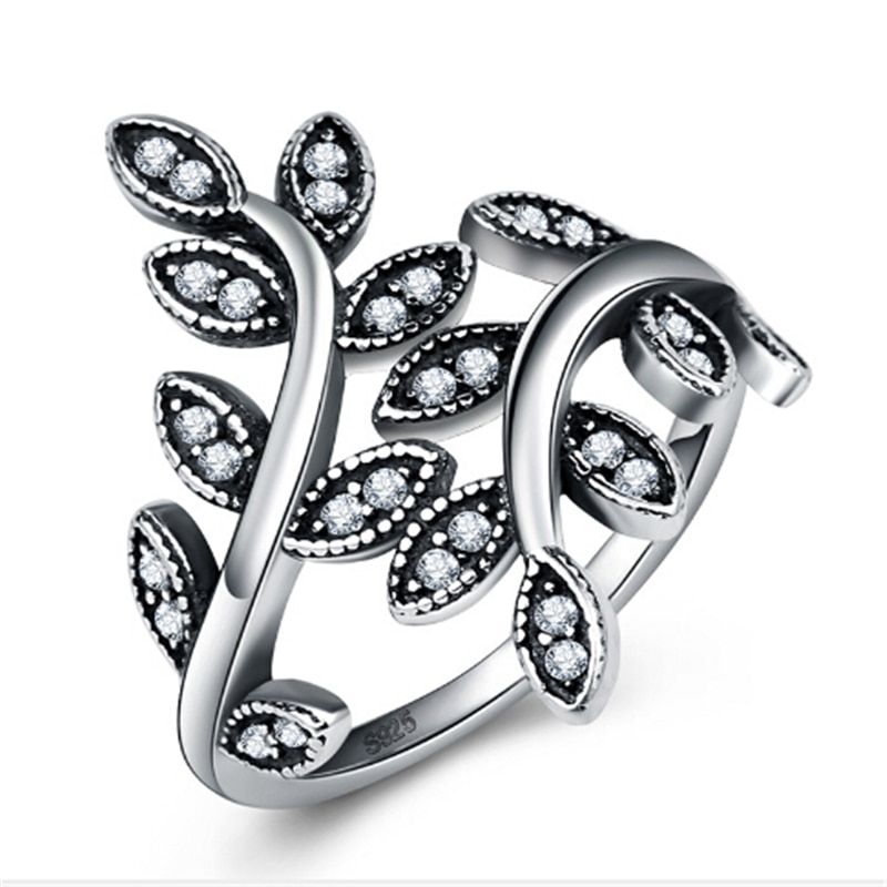 크리스탈 잎 봉오리와 도매 bague femme 실버 반지 여성을위한 실버 도금 반지 간단한 패션 쥬얼리 boho anillos mujer