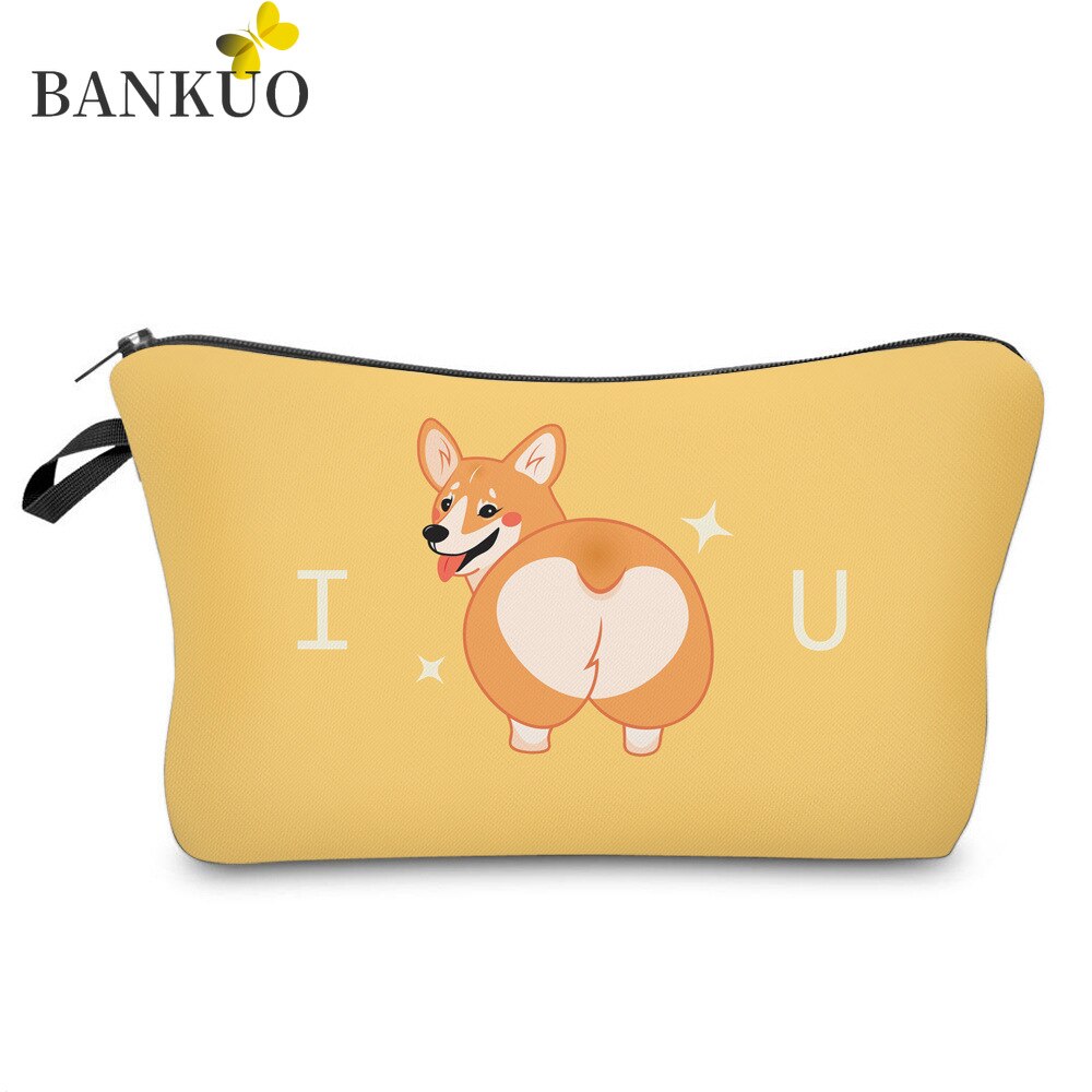 BANKUO 2021 새로운 캐주얼 여성 가방 만화 Corgi 인쇄 우편 핸드백 일일 화장품 가방 여행 스토리지 구매자 가방 지갑 X340|Cosmetic Bags & Case, 1개, 7, 단일