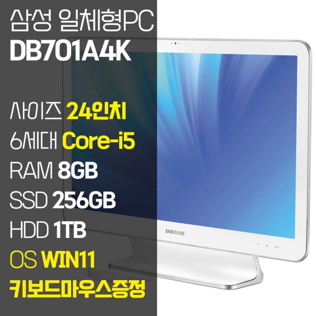 삼성 24인치 일체형PC DB701A4K 인텔 6세대 Core-i5 RAM 8GB SSD탑재 HDD 1TB 윈도우11설치 키보드 마우스 증정 중고 올인원PC, 02.Core-i5/8GB/256GB+1TB