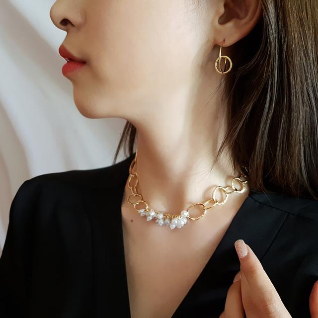 원하다 여성스러운 펄 진주 펜던트 볼드체인 초커 목걸이