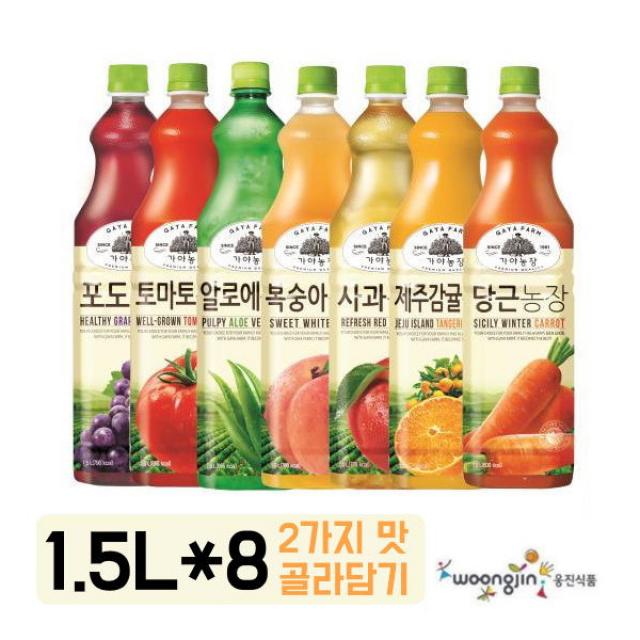 [웅진식품] 가야농장 과일농장 주스 1.5L x 8페트 (2가지 맛 골라담기), 선택1:알로에 / 선택2:당근