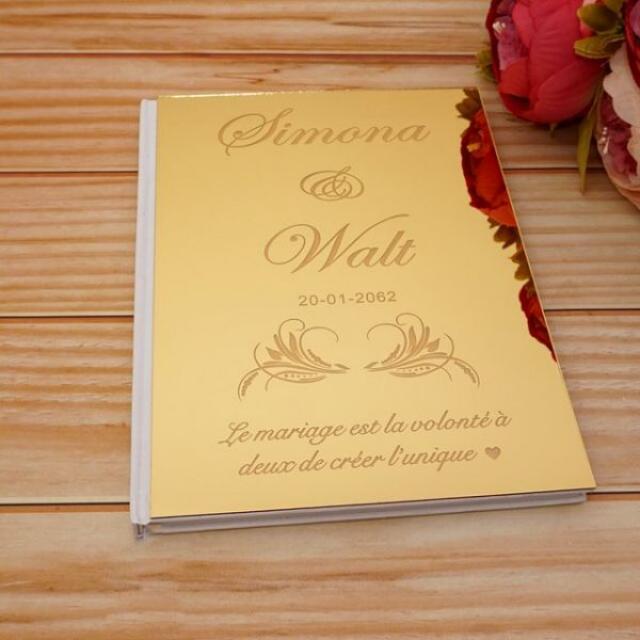 맞춤형 웨딩 게스트북 아크릴 거울 커버 서명 책 선물 약혼 기념품 파티 장식 호의, Gold