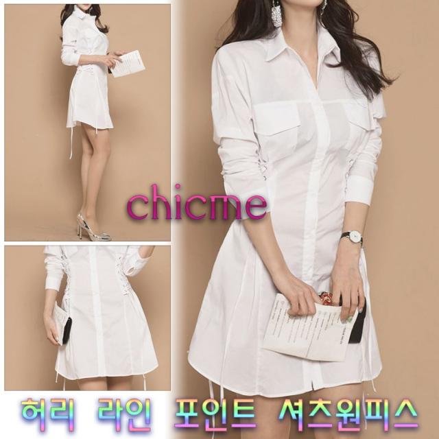 chicme 시크미 여성복뉴스 여성 허리라인 끈 셔츠 원피스