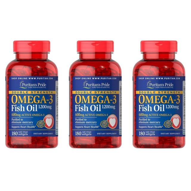 Puritan's Pride Omega-3 Fish Oil 퓨리탄 프라이드 오메가-3 피쉬 오일 1200Mg 180정x3통 심혈관 동맥 건강