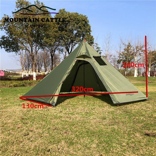 2 개의 문 Ultralight 옥외 야영 Teepee 3-4Person 20D 실리콘 나일론 배낭 하이킹 천막을 가진 격상 된 큰 피라미드 천막, TypeB Outer Tent_5