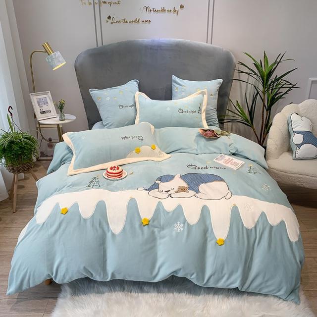 자수 이불커버 애니메이션 가을겨울 보온 밀크 융털 4종 소녀마음 두꺼운 플란넬 침대시트 2271311173, 1.5 침대 적용 이불솜 200X23, 안녕히 주무세요