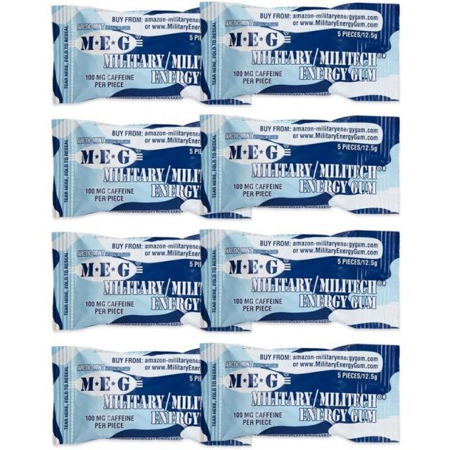 MEG - 군 에너지 껌 100mg/피스당 카페인 + 에너지 증가 + 체력 향상 + 북극 민트 8팩 (40수) : 식료품 & 미식가 식품, 1