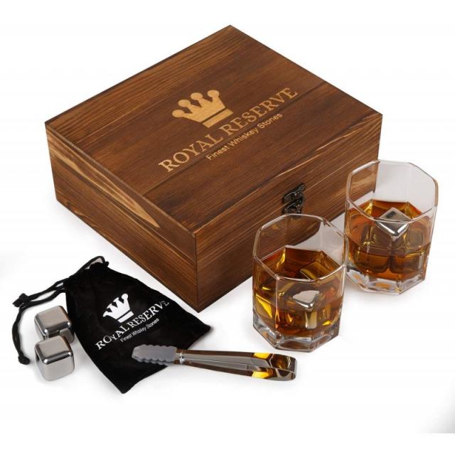 로얄 리저브에 의해 설정된 위스키 스톤즈 선물 세트 | 남성용 생일 선물 숙련공 스테인레스 스틸 쿨링