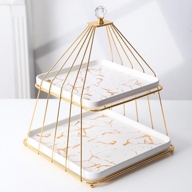 아크릴 화장품정리대 정리함 보관함 수납함 이동식 트레이향수보관함, 2 층 흰색 사각형 접시 (골든 선반)개