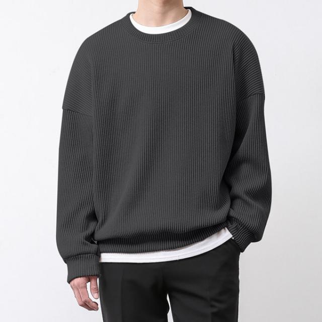 [오버나인] 남자 박스 오버핏 골지 라운드 스판 니트