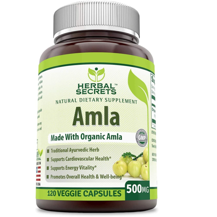 Organic Amla 500 Mg 유기농 암라 식물성 캡슐 Non-GMO 심혈관 건강 지원 에너지 활력 전반적인 건강과 웰빙 촉진 피부 탄력 모발 건강, 120 정