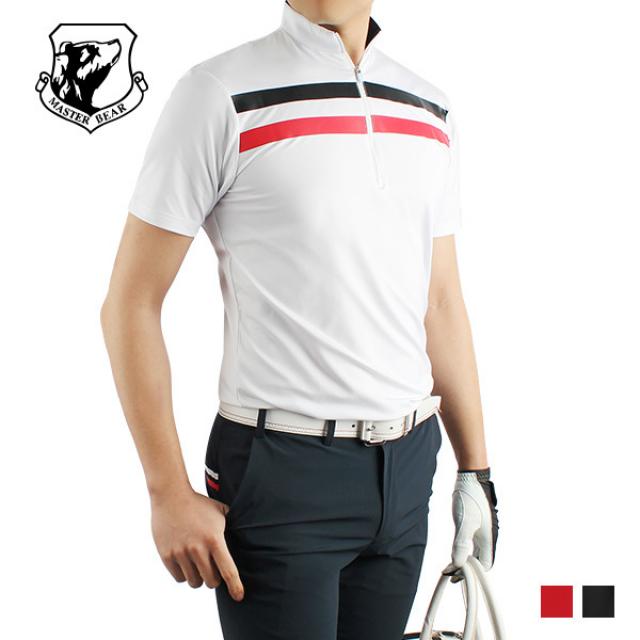 골프웨어 이선포인트 남성 집업 골프반팔티셔츠, 색상:KMDC-블랙 / 사이즈:95