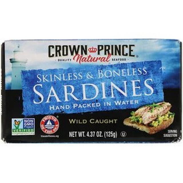 Crown Prince Natural Skinless & Boneless Sardines In Water 크라운 프린스 네츄럴 스킨레스 본레스 정어리 인 워터 4.37oz(125g) 4팩