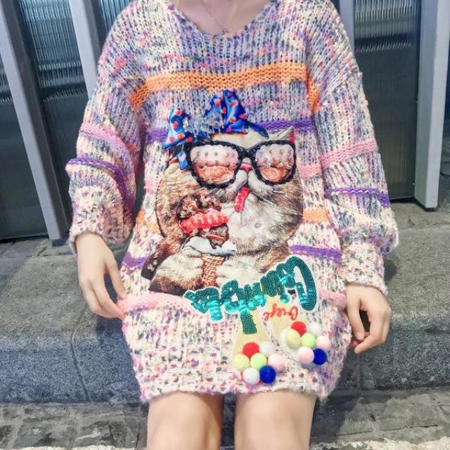 고양이 스팽글 티셔츠 키르시 키키코BB211