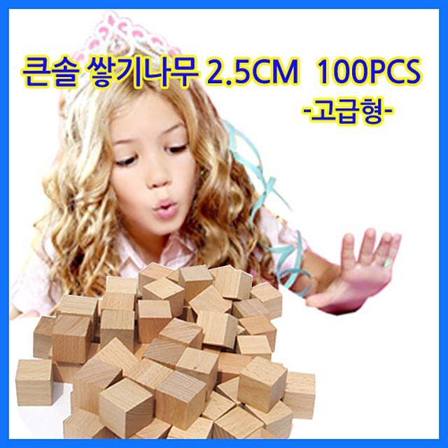 어린이 큰솔정육면체 (큰솔교육)큰솔2.5cm쌓기나무100pcs(미송) 소마큐브 펜토미노 카프라 가베 장난감 완구 선물, 어린이 장난감 유아 완구