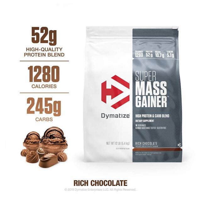 Dymatize Super Mass Gainer Protein Powder Rich Chocolate 다이마타이즈 슈퍼 매스 게이너 프로틴 리치 초콜릿 5.4kg(12LB), 1개, 5.4kg