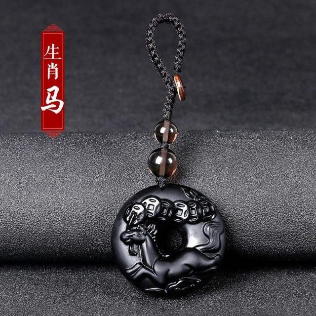 Dec.07 946번 고급 흑요석 십이신상 자동차 키홀더 남성 여성 허리체인 개성 커플 액세서리Z, 말 입 모양