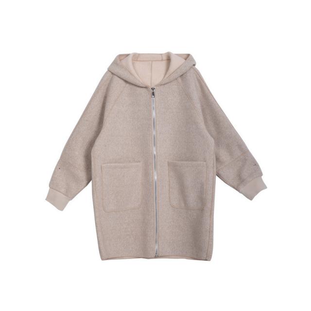 도비나라 후드코트패션 모오 겨울폼 솔리드 무지 하프기장 스트레이트핏 일자 아웃라인 모직물 스타일리쉬 여성 심플