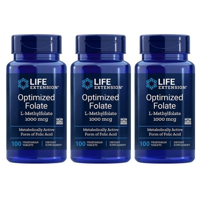 Life Extension (3병) 라이프익스텐션 3세대 활성형엽산 B9 1000mcg 100캡슐(병당 약3개월) 임신준비영양제, 1mg, 3병