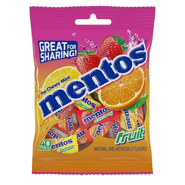 멘토스 츄위 후르츠 민트캔디 Mentos Chewy Mint Candy Fruit Individually Wrapped 40개입 2팩