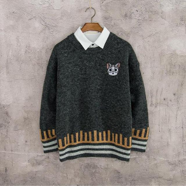 빅피플 깔끔한 냥이 남자 청소년 니트 QP14