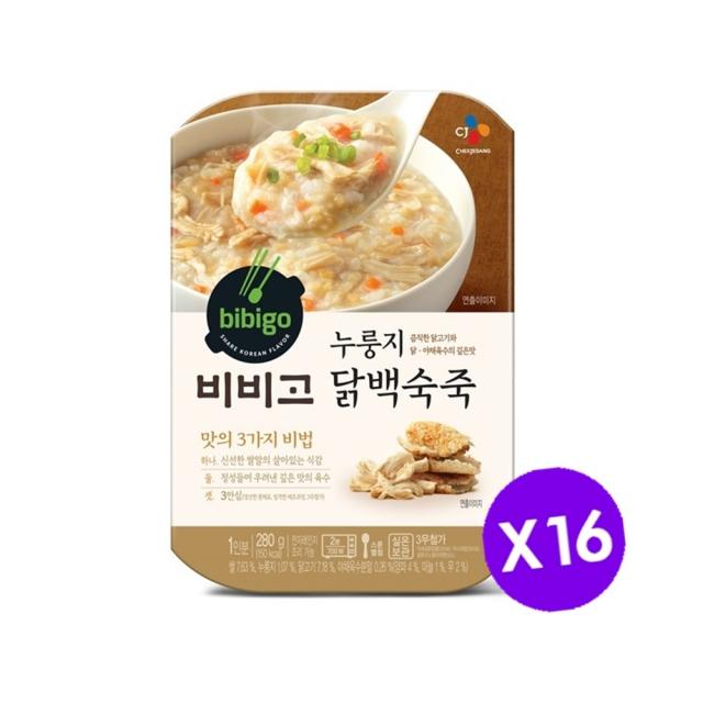 비비고 누룽지 닭백숙죽, 280g, 16개입